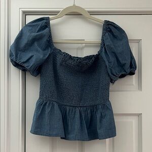 J. Crew Denim Puff Sleeve Top